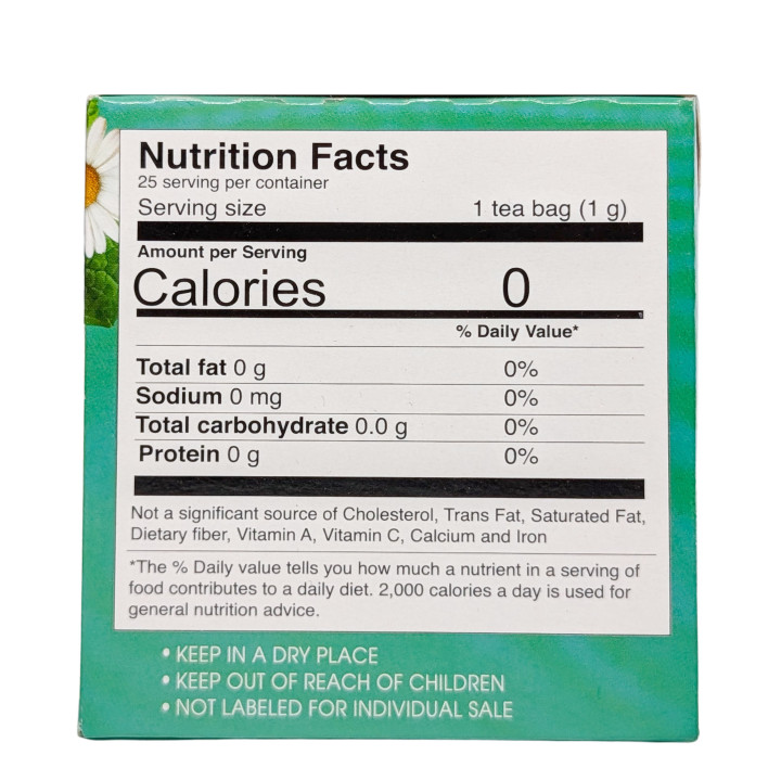 Té de manzanilla y menta | Mezcla relajante de hierbas | 25 bolsitas de té